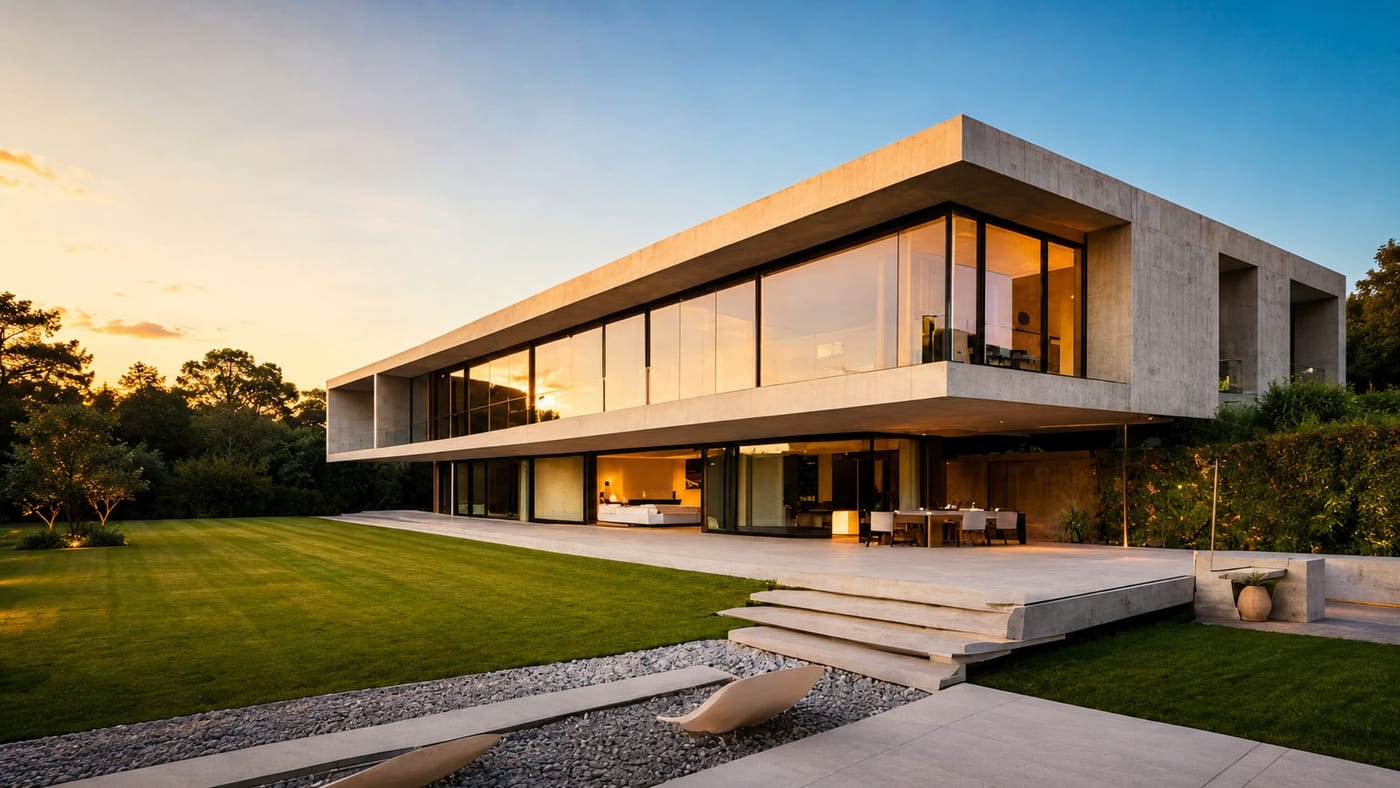 Residência de alto padrão projetada pelo Studio Loft ao entardecer